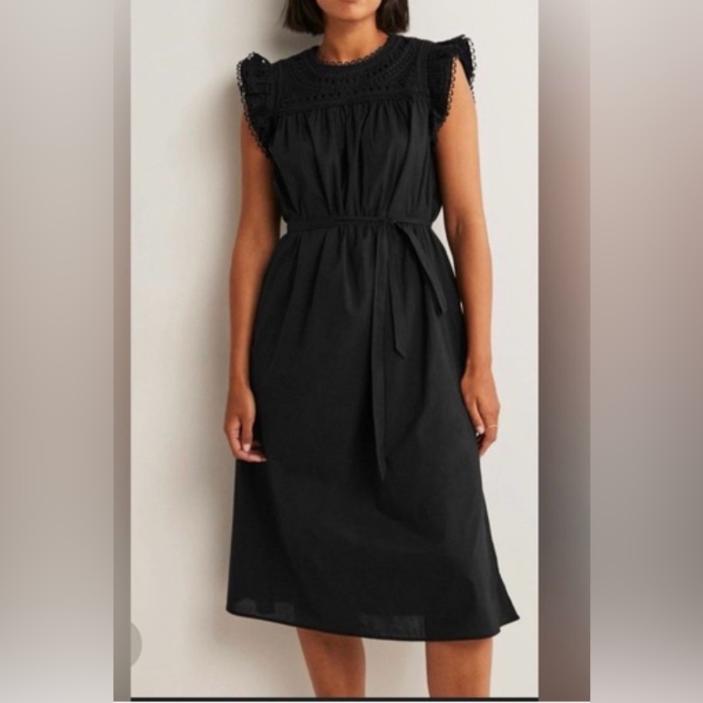 Boden dress NWT 8 Black broderie detail  Sleeveless Midi Dress 100% cotton